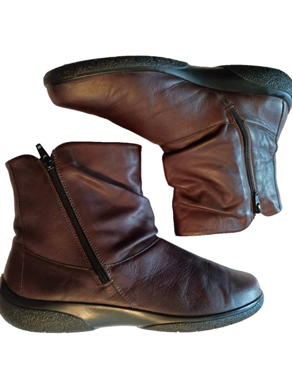 HOTTER Whisper Slouch Ankle Boots Leather Double Zip Brown  - US 11